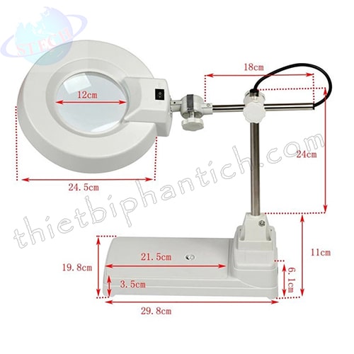 Kính lúp công nghiệp để bàn, thân cọc, gương tròn LT-86B 20X Led